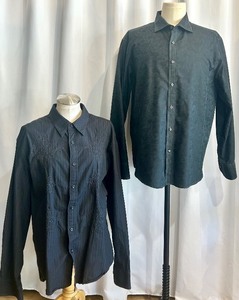 lot 139 image: Set of 2 Mens Long Sleeve Dress Shirts - J Campbell XL and Black Embroidered Shirt