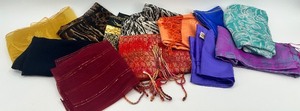 lot 164 image: Collection of 12 Vintage Scarves - Silk, Nylon, Rayon & More Assorted Styles