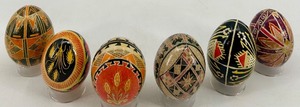 lot 169 image: Set of 6 Handcrafted Ukrainian Pysanka Eggs with Traditional Designs