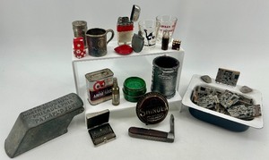 lot 171 image: Vintage Collectibles Lot North Bros Ice Shaver, Matchbooks, Tin Containers & More