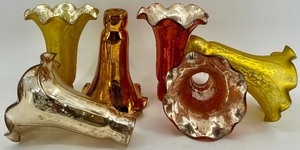 lot 181 image: Set of 6 Vintage Mercury Glass Epergne Horns in Yellow and Orange