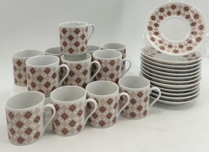 lot 184 image: Vintage China Coffee Cup and Saucer Set with Geometric Pattern - 12 Cups and 12 Saucers