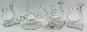 lot 185 image: Set of 5 Crystal Candle Holders Including Lead Crystal Designs including New Martinsville by Viking Glass