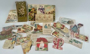 lot 190 image: Collection of Vintage Antique Calling Cards and Die-Cut Greeting Cards