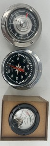 lot 192 image: Marine Instrument Set with Airguide Tachometer, Speedometer, and Honeywell Thermometer