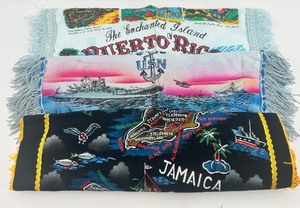 lot 194 image: Set of 3 Vintage Souvenir Satin Scarves Puerto Rico Jamaica Naval USN