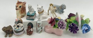 lot 199 image: Collection of 11 Vintage Porcelain Animal and Floral Figurines including England