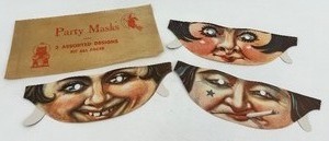 lot 258 image: Set of 3 Vintage Antique Party Masks with Original Envelope