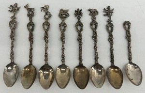 lot 261 image: Set of 8 Vintage Ornate Silver Spoons with Figural Handles