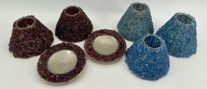 lot 281 image: Set of Beaded Glass Lamp or Sconce Shades, Purple and Blue
