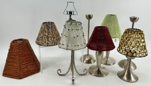 lot 282 image: Collection of 6 Beaded Mini Candle Lamp Shades with 7 Metal Holders