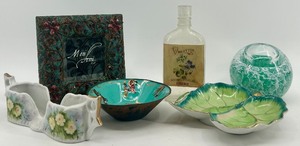 lot 311 image: Vintage Decorative Homewares Lot with Porcelain, Art Glass, and Perfume Bottle