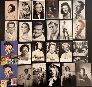 lot 210 image: Collection of Vintage Celebrity and Music Memorabilia Postcards, Cards, and Stamps