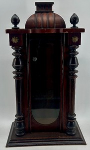 lot 297 image: Antique Wooden Wall Clock Case with Glass Door and Ornate Details