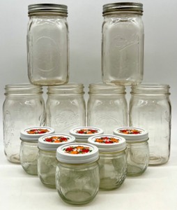 lot 318 image: Collection of 12 Ball Glass Mason Jars with Lids Assorted Sizes