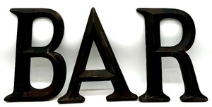 lot 335 image: Set of 3 Large Distressed Wood BAR Letters Wall Decor