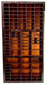 lot 346D image: Vintage Wooden Printers Type Tray Drawer with Green Trim