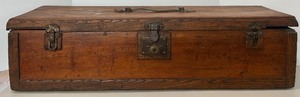 lot 347 image: Antique Wooden Locking Storage Box with Brass Hardware and Handle