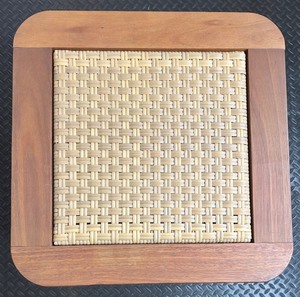 lot 352 image: Teak Wood and Woven Rattan Side Table Made in Indonesia
