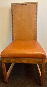 lot 374 image: Upholstered Dining Chair with Brown Leather and Wood Frame