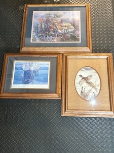 lot 388B image: Set of 3 Framed Art Prints with Wood Frames
