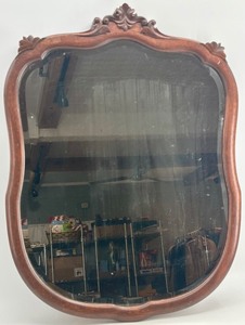 lot 396 image: Antique Ornate Wood Framed Mirror with Carved Detail