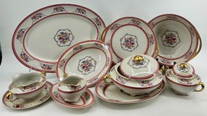 lot 26A image: Haviland France Rosemont Porcelain Dinnerware Set with Floral Pattern and Gold Trim