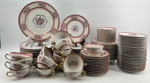 lot 26B image: Haviland France Rosemont Fine China Dinnerware Set with Pink Trim