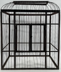 lot 293 image: Antique Metal Bird Cage with Twin Doors and Patina
