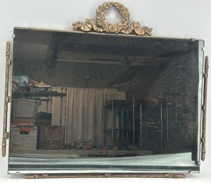 lot 296 image: Rectangular Vintage Wall Mirror with Ornate Gold Frame and Wreath Crest