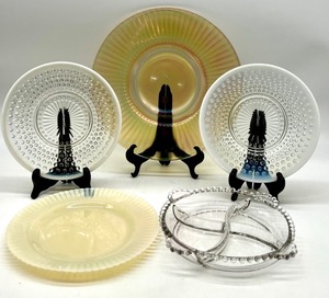 lot 357 image: Collection of 5 Vintage Glass Dessert and Display Plates, Varied Patterns