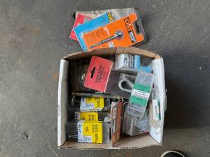 lot 23 image: Box Full of Screws, Clamps & Misc.