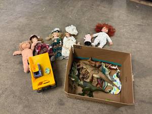 lot 53 image: Box of Toys-Dolls, Trucks & Dinosaurs