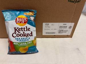 lot 68 image: 64x 1 38oz Lays Kettle Cooked Chips-Sea Salt & Vinegar