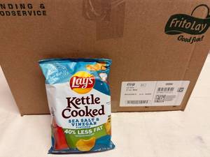 lot 69 image: 64x 1 38oz Lays Kettle Cooked Chips-Sea Salt & Vinegar