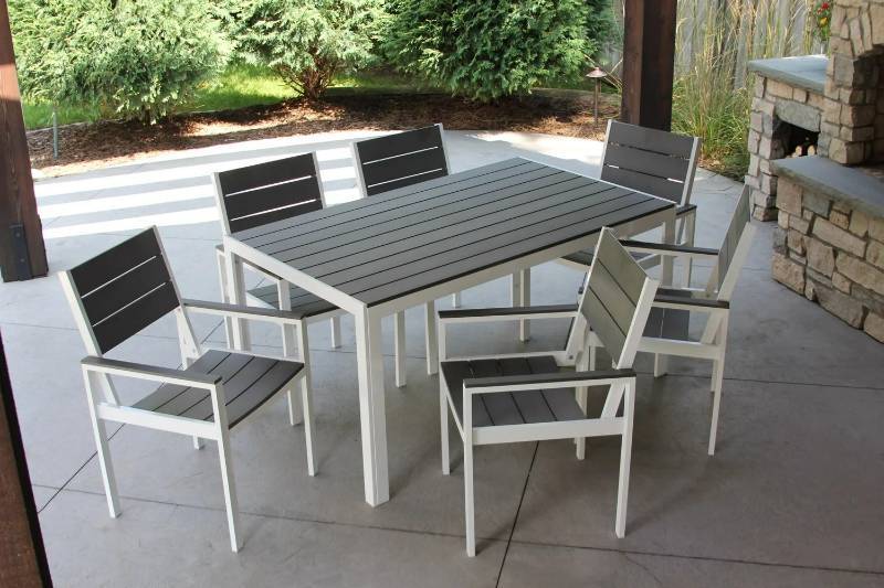 lot 4 image: Winston 7pc Outdoor Dining Set Composite Polywood All Weather Wood WhiteGrayRectangular Table - 62 x 34.5 x 28