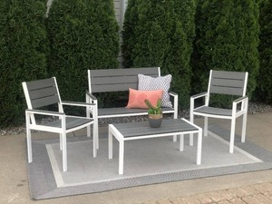 Winston 5pc Outdoor Dining Set - GrayLight gray rattan Chairs With White  Aluminum frame, with Gray Polywood top
