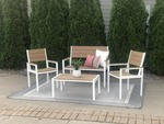 Winston  4pc Outdoor Set  Composite Polywood All Weather Wood White/Brown  BENCH SIZE: 42" L X 23.5" D X 36" H COFFEE TABLE SIZE : 36" L x 20" D  x 16" H