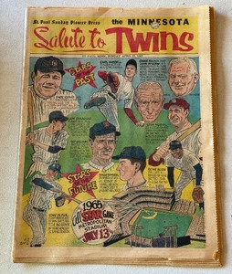 lot 174 image: 1965 MLB All-Star Game Newspaper Metropolitan Stadium St. Paul Sunday Pioneer Press Sunday, April 11 - Minnesota Twins