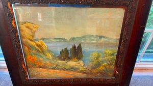 lot 1 image: Framed Landscape Painting Unsigned 16x13 with Ornate 23.5x20.5 Frame