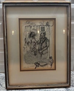 lot 2 image: Framed Pen and Ink Drawing Signed by Artist 1976, 12.5 x 16 in