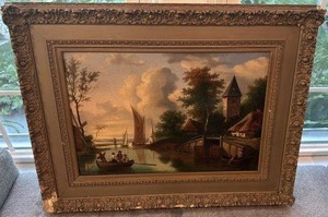 lot 13 image: Framed Landscape Oil Painting with Ornate Frame, 28.5 x 22 Inches