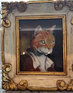 lot 17 image: Framed Cat Portrait Painting Signed Leete 16.5x18.5