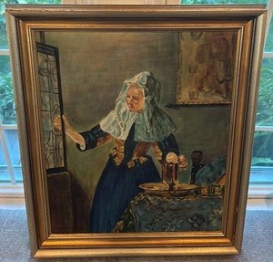 lot 20 image: Framed Dutch Genre Scene Oil Painting uns igned 19x22 Art 27x23.75 Frame