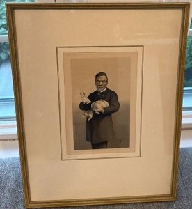 lot 29 image: Framed Vintage Print of Gentleman Holding Rabbit 11.5 x 15