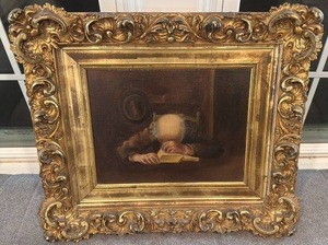 lot 44 image: Framed Antique Portrait Oil Painting Unsigned Ornate Gilt Frame 22x19