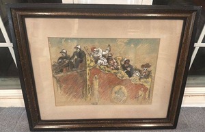 lot 58 image: Signed Framed Artwork with Clowns and Performers, 22x18, Matted 10x14