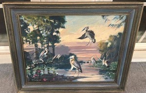 lot 62 image: Framed Signed Original Bird Landscape Painting by Medcalf, 17 x 14 Inches