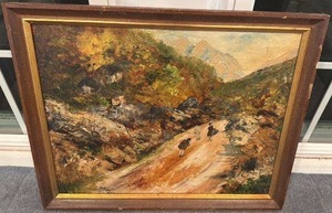 lot 67 image: Framed 20 x 16 Signed Landscape Oil Painting by P. Rao