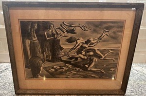 lot 76 image: Framed Unsigned Surrealist Black and White Print 17.5x14 Inches
